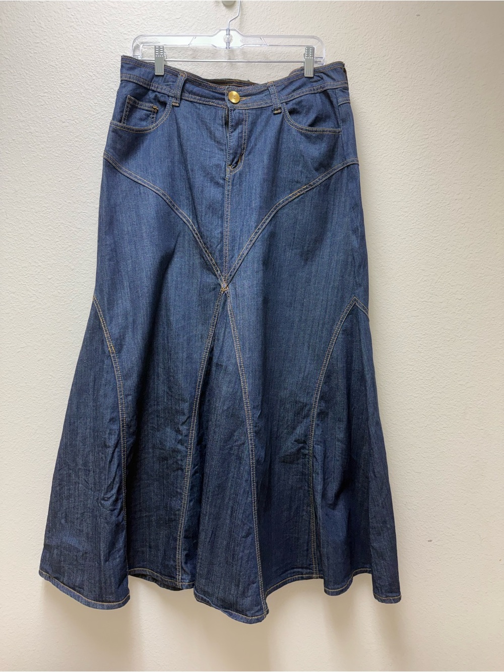 Vintage Y2K Elite Ultra Denim Maxi Skirt 11/12 Blue Paneled A-Line Boho